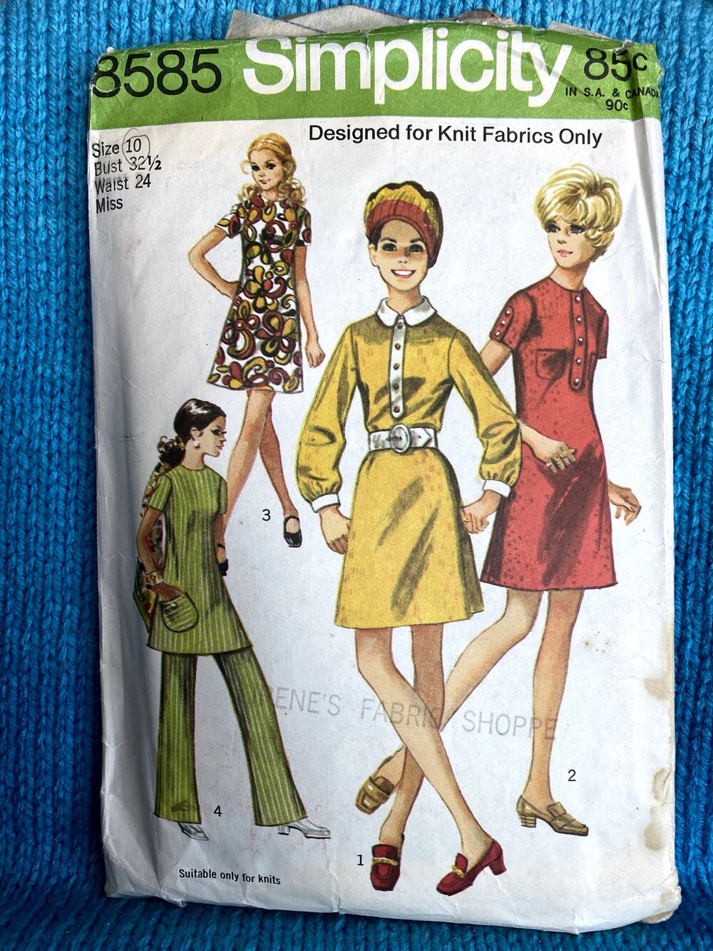 Simplicity 8585 Sewing pattern knit Aline dress bell bottom pants 1960s size 10